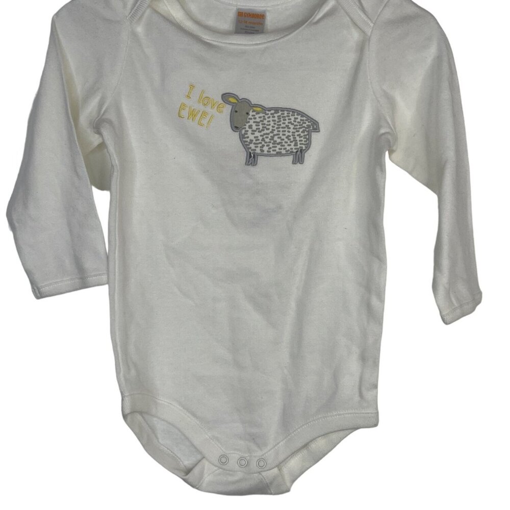Gymboree Baby Girls Long Sleeve Bodysuit 12–18 Months White Sheep Graphic